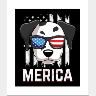 Merica Dalmatian Dog American Flag Patriotic 4th Of July Posters and Art